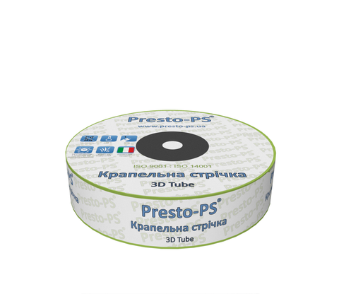 Крапельна стрічка Presto-PS емітерна 3D Tube крапельниці через 20 см, витрата 2.7 л/год, довжина 1000 м (3D-20-1000) 336 фото